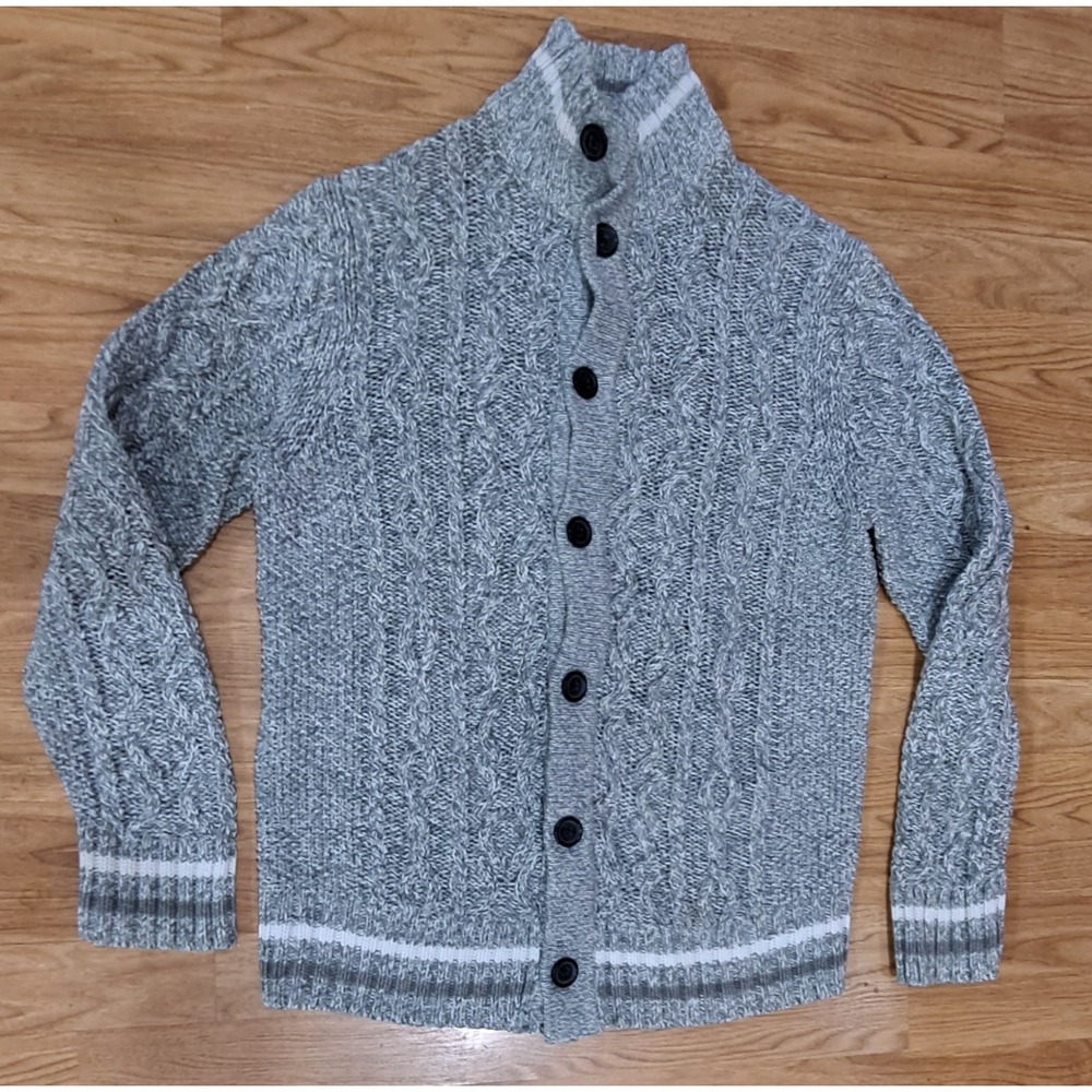 Express Sweater Men's L Cardigan Gray Button Cotton Heavy Knit Long Sleeve